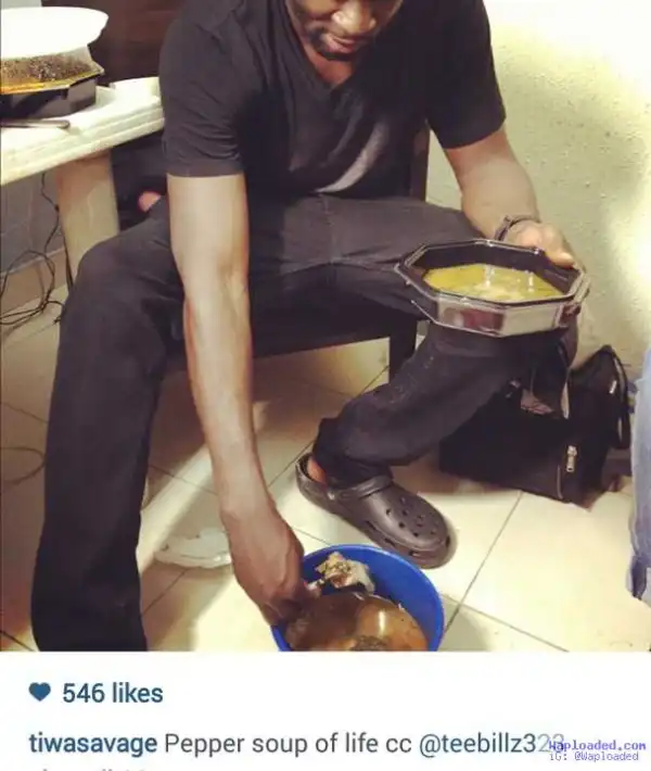 Throwback Photo Of Teebillz Enjoying Pepper Soup Prepared By Tiwa Savage